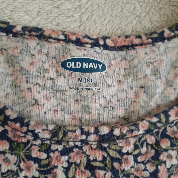Old Navy Girl's M (8) Navy Pink Ditsy Floral Short Sleeve Tiered Cotton Dress - Picture 2 of 5